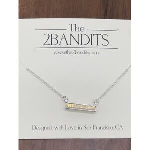 The 2BANDITS Athens Bar Pendant Necklace Silver Plated Iridescent Dainty Indie
